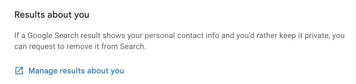 Screenshot of Google’s Results about you tool